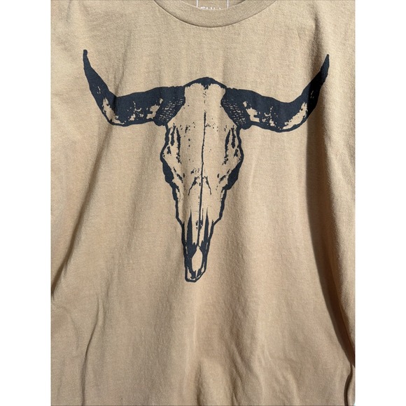FULL TILT. T Shirt Mens L Short Sleeve Cow Bull Skull Skeletons Brown Head - Picture 2 of 10